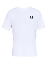 Remera deportiva Under Armour de manga corta y cuello redondo, color blanco, con pequeño logo impreso en el pecho.