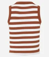 Musculosa corta de cuello redondo con diseño de rayas horizontales en blanco y negro, confeccionada en tejido texturizado con elasticidad.