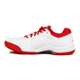 Championes Asics Gel-Delicate 6 para mujer, color blanco con detalles y cordones rojos, diseñados para running y tenis.