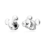 Par de caravanas de botón con la forma de la cabeza de Mickey Mouse, adornadas con cristales transparentes y baño de rodio.