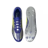 Championes de fútbol Adidas F50 League FG/MG Messi, plateados con detalles en azul y amarillo.
