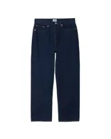 Pantalón de jean estilo baggy, de corte holgado y tiro medio, en color negro lavado. Cuenta con cinco bolsillos tradicionales, cierre de botón y bragueta con cremallera.