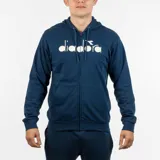 Canguro azul marino con cierre frontal, capucha y logo Diadora estampado en blanco en el pecho.