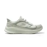 Championes Skechers modelo Go Walk Now Slip-ins - Aura, color blanco y gris, con parte superior textil y suela con amortiguación.