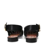 Zapatos destalonados Bottero de cuero negro con diseño trenzado, punta cuadrada y hebilla metálica dorada en la tira trasera.