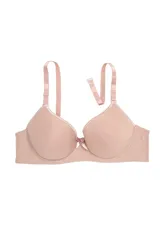 Soutien armado con copa preformada y aro, confeccionado en microfibra lisa color nude. Presenta breteles elásticos ajustables y un pequeño lazo decorativo en el centro del escote.