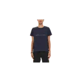 Remera Saint Laurent de manga corta y cuello redondo, color azul marino, con estampa frontal del logotipo invertido.