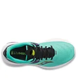 Championes Saucony Guide 15 de running, color celeste con detalles en negro, amarillo y violeta.