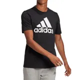 Remera negra de algodón con logo Adidas Badge of Sport estampado en blanco en el pecho.