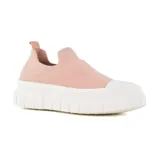 Zapatillas deportivas de punto color beige, tipo slip-on, con suela chunky blanca.
