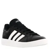 Championes urbanos Adidas modelo Grand Court Base 2.0, color negro con las tres tiras características en blanco y suela de goma blanca.