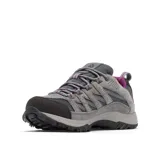 Championes de trekking Columbia modelo Crestwood Waterproof, color gris con detalles en violeta y negro. Confeccionados en una combinación de cuero y malla, cuentan con tecnología impermeable Omni-Tech, entresuela TechLite para amortiguación y suela Omni-Grip para tracción en diversos terrenos.