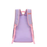 Mochila lila con estampado de manchas y bolsillo frontal con lentejuelas iridiscentes.