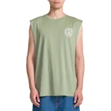 Musculosa de algodón color verde militar, con cuello redondo, corte holgado y estampa circular con el logo de la marca en el pecho.