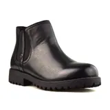 Bota corta de cuero color marrón, con elástico lateral y suela track.