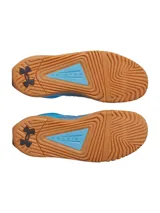 Championes de entrenamiento Under Armour modelo TriBase Reign 6, color azul brillante con suela de goma color caramelo. Presentan tecnología UA WARP en la parte superior para mayor sujeción, mediasuela de doble densidad y tecnología TriBase para maximizar el contacto con el suelo y la estabilidad durante ejercicios de levantamiento y movimientos dinámicos.