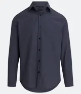 Camisa de vestir para hombre de manga larga, con estampa cuadrillé vichy en tonos oscuros, cuello clásico y cierre frontal de botones.