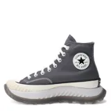 Championes de caña alta Converse modelo Chuck 70 AT CX, color gris con plataforma voluminosa en tono blanco y suela dentada translúcida. Presenta cordones blancos, puntera reforzada y detalles de costuras visibles.