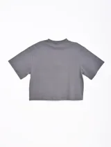 Remera gris de corte cropped con estampado de la Sra. Potts y Chip de la película La Bella y la Bestia.