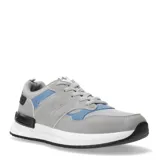 Championes urbanos N+ modelo Ashland, de diseño acordonado. Presentan una combinación de paneles en tonos gris y detalles en azul, con suela blanca y refuerzo negro en el talón.