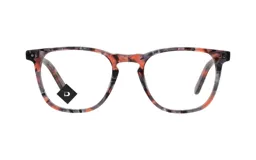 Armazón de anteojos recetados con marco de acetato en diseño carey con tonos grises, amarillos y marrones. Presenta una forma rectangular redondeada con puente clásico.