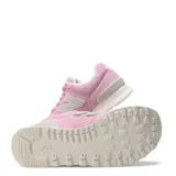 Championes urbanos New Balance modelo 574, color rosado, confeccionados en gamuza y pana, con logo "N" característico en los laterales y entresuela ENCAP.