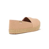 Zapatilla estilo alpargata Moleca para mujer, color negro, con diseño perforado en la capellada, banda elástica cruzada sobre el empeine y detalle de yute trenzado alrededor de la suela.
