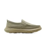 Zapato casual tipo slip-on de hombre, color beige, confeccionado en lona con suela gruesa de goma al tono.