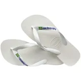 Ojotas Havaianas modelo Brasil Logo, color blanco, con tiras blancas y logo de la marca en relieve azul con la bandera de Brasil.