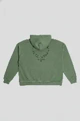 Canguro de felpa color beige con capucha ajustable, bolsillo tipo canguro y puños. Presenta un estampado frontal con texto en azul que incluye "WE ARE BUILDING THE FUTURE" y "RUNNING FOR THE FUTURE".