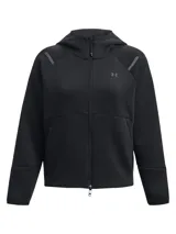 Campera deportiva Under Armour con cierre frontal completo y capucha. Confeccionada en tejido de doble punto elástico y transpirable, cuenta con bolsillos laterales con cierre y puños con ribete.