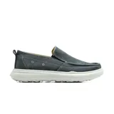 Zapato casual Hanker estilo alpargata slip-on de lona color azul, con suela blanca gruesa y costuras decorativas visibles.