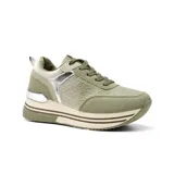 Championes urbanos Korium color beige con detalles dorados y suela con plataforma.