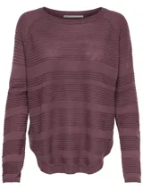 Sweater negro de punto acanalado con cuello redondo y manga larga, de calce regular.