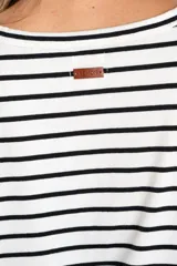 Remera blanca con rayas horizontales negras, de algodón y corte al cuerpo.