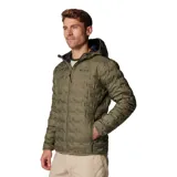 Campera acolchada Columbia Delta Ridge II Down Omni-Heat color verde militar, con capucha, cierre frontal completo y bolsillos laterales con cremallera.