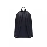 Mochila negra Lacoste con compartimento principal con cierre, bolsillo frontal con cierre y logo de la marca bordado en verde.