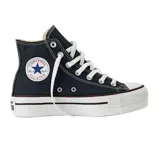 Championes Converse Chuck Taylor All Star de caña alta color negro, con plataforma blanca y cordones blancos.