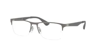 Armazón para lentes Ray Ban modelo 6335, color gris plomo, de metal con forma rectangular y patillas grises de acetato.