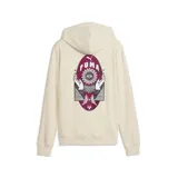 Buzo con capucha Puma, color arena, con bolsillo tipo canguro frontal y estampado gráfico circular en el pecho con el logo de la marca.