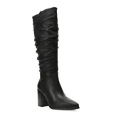 Botas de caña alta Bottero modelo Roma, confeccionadas en cuero negro con textura granulada. Presentan un diseño con efecto arrugado en la caña, puntera redondeada y taco cuadrado de altura media.