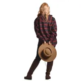 Camisa de abrigo roja y negra a cuadros grandes, de corte recto y manga larga.