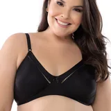 Soutien reductor negro de microfibra satinada, con breteles regulables y detalle de punto crochet en el escote.