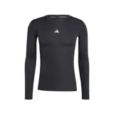 Remera de compresión Adidas Techfit de manga larga, color negro con logo blanco en el pecho.