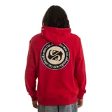 Canguro rojo de hombre marca Quiksilver, con capucha y cordones ajustables, bolsillo tipo canguro y logo estampado en el pecho.