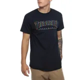 Remera negra de manga corta con logo Thrasher Magazine estampado en el pecho con contorno de colores.