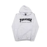 Canguro blanco con capucha y cordones ajustables, bolsillo tipo canguro y logo Thrasher Skate en el pecho.