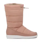 Bota de caña media color negro, con base simil cuero y caña de nylon acolchado.