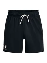 Short deportivo Under Armour Rival Terry color negro para hombre, confeccionado en tejido French Terry ligero. Cuenta con cintura elástica con cordón ajustable, bolsillos laterales abiertos y el logo de la marca estampado en el lateral.