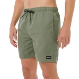 Short de baño Rip Curl modelo Bondi de color verde militar, con cintura elástica con cordón ajustable negro y etiqueta de la marca en el dobladillo inferior.